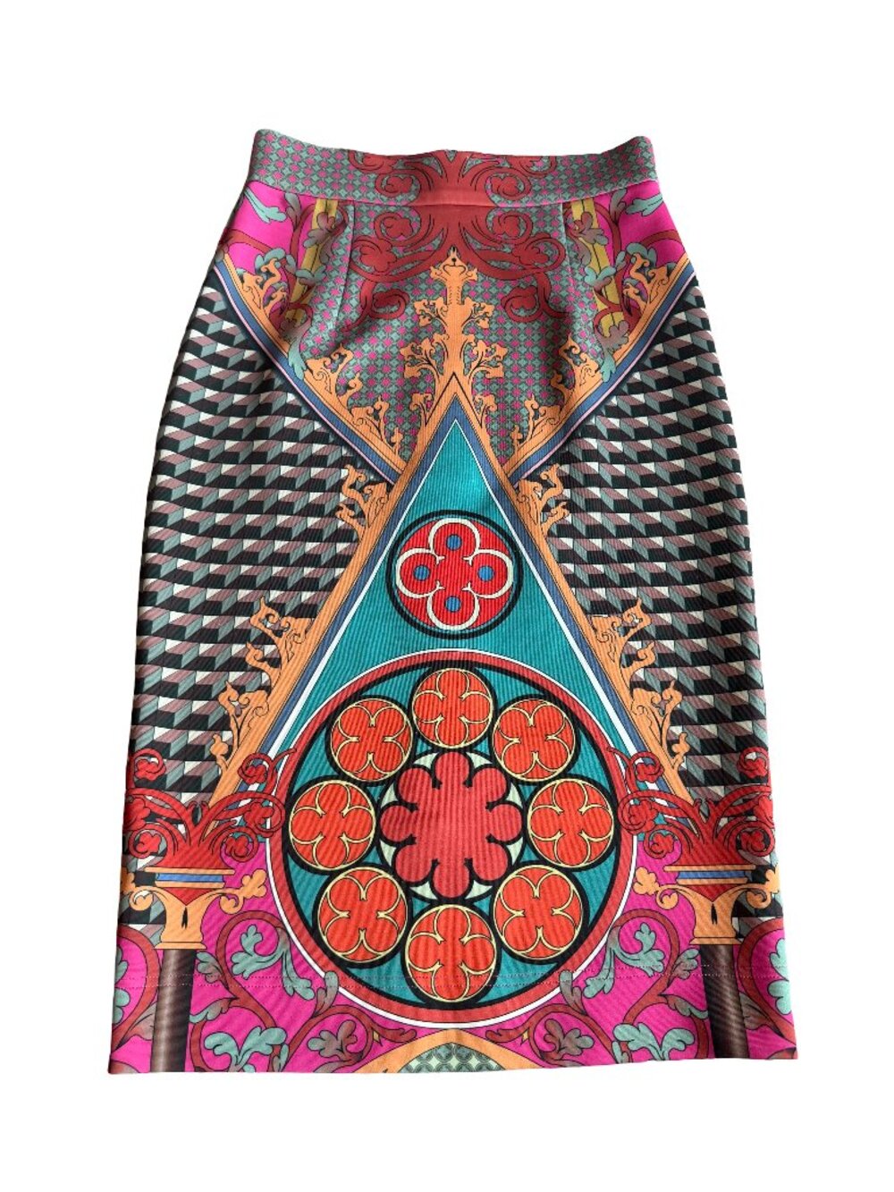 Pankaj & Nidhi Pink Teal Bold Bohemian Boho Print Pencil Skirt X-Small Women's